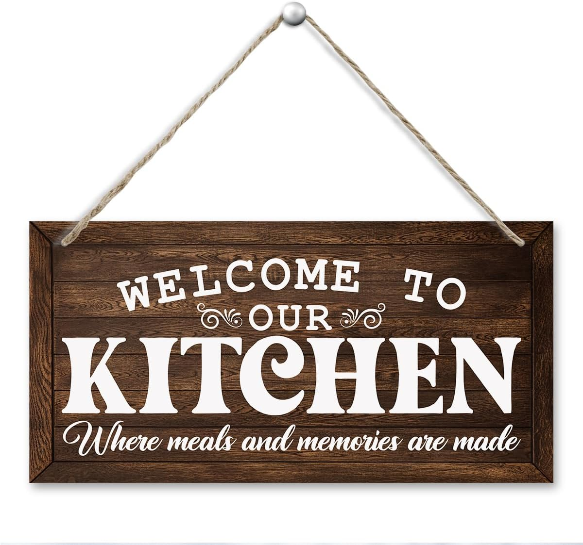 Rustic Farmhouse Kitchen Wall Decor, Welcome to Our Kitchen, Hanging Wooden Sign