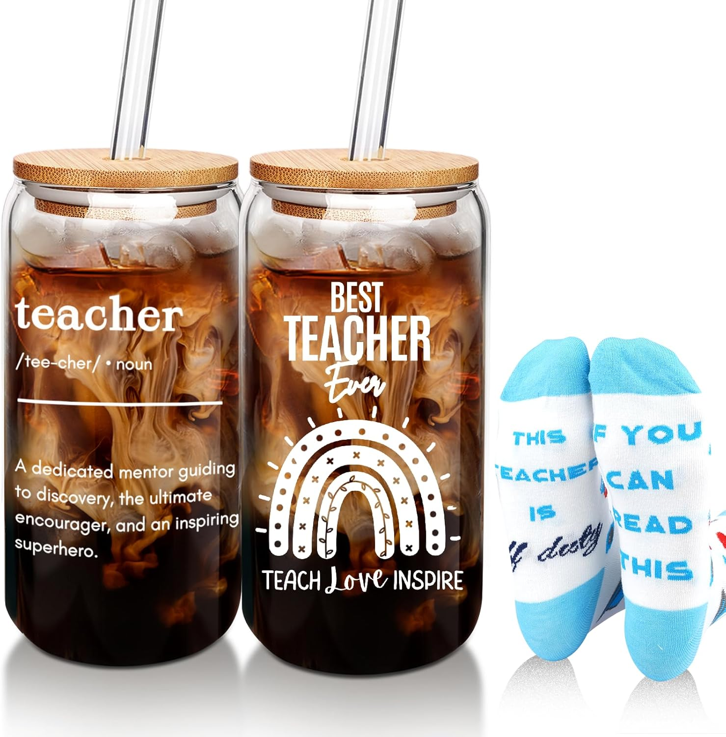 Teacher Gifts, End of Year Teacher Gifts, Tumbler & Socks Gift Set - 20Oz Glass