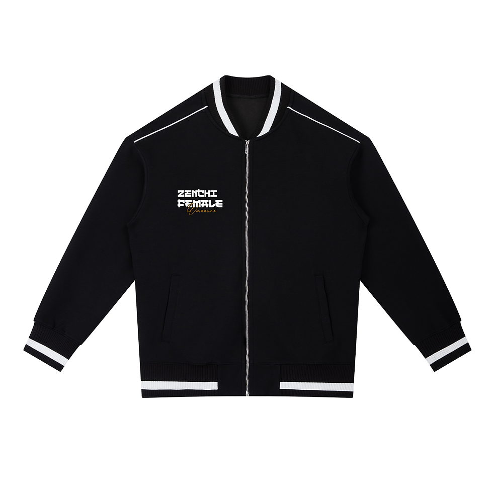 Zenchi Fem War Contrast Piping Zip Bomber Jacket
