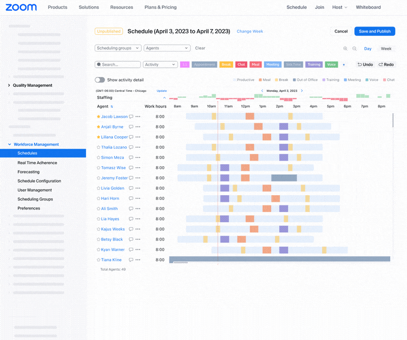 Built to complement Zoom’s omnichannel contact center and AI-powered virtual assistant, our workforce management software is the latest addition to Zoom’s customer experience solutions that help support teams create a better way to work.