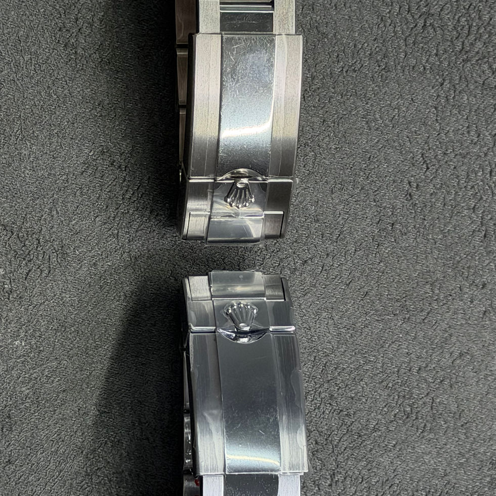 White gold plated clasp vs 904L steel clasp surface comparison