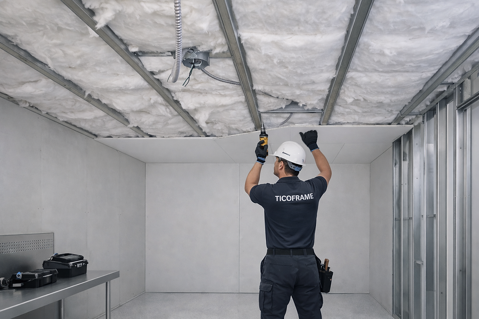Industrial services specialist installing ceiling