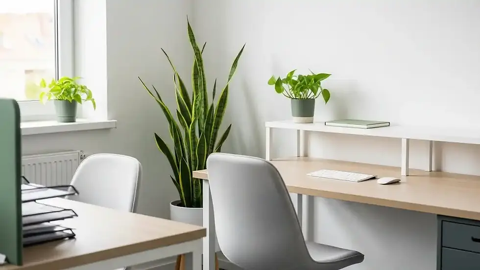 Minimal office workspace with indoor plants placed for productivity and focus
