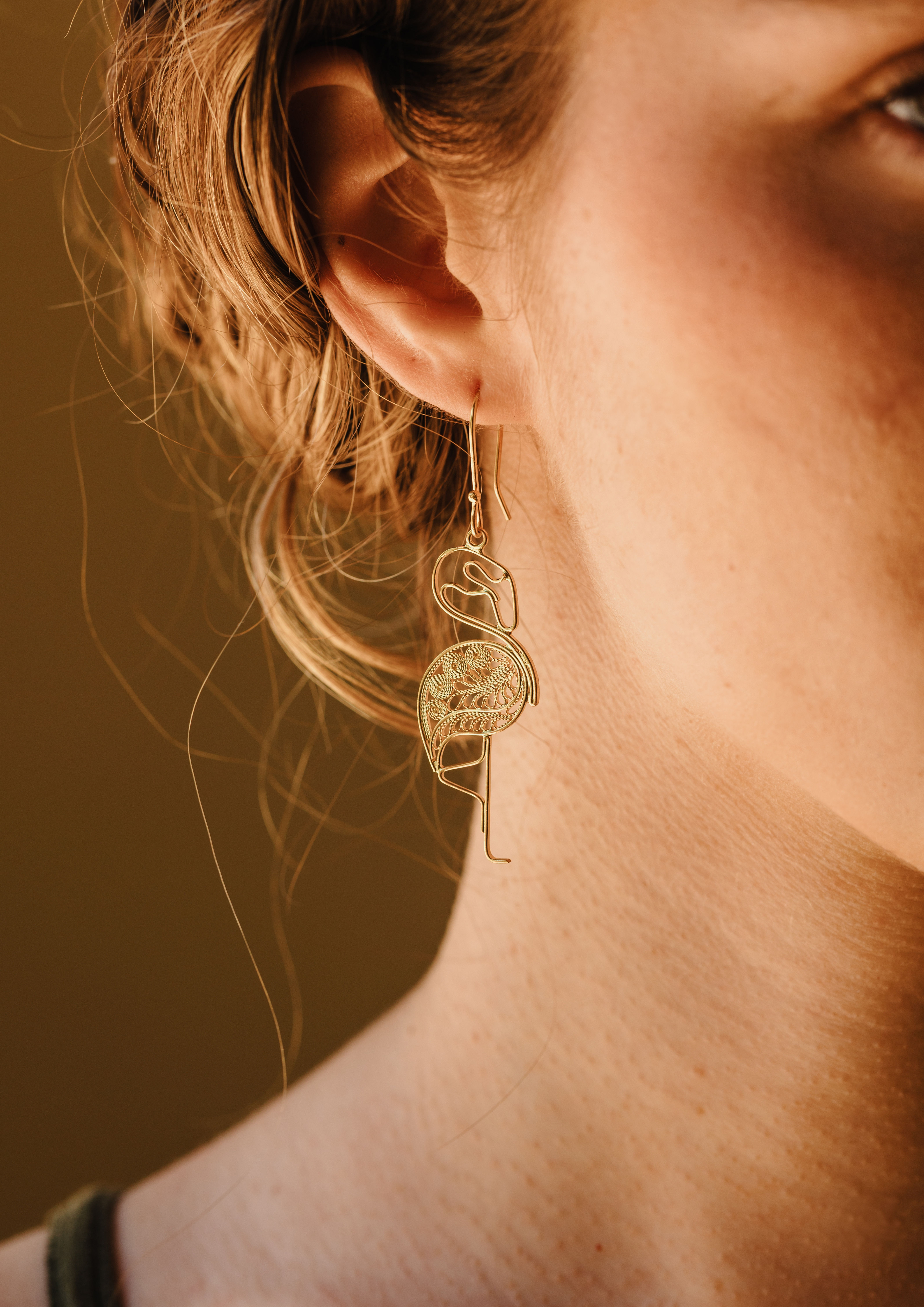 Pendientes Flamenco Rosa Dorados