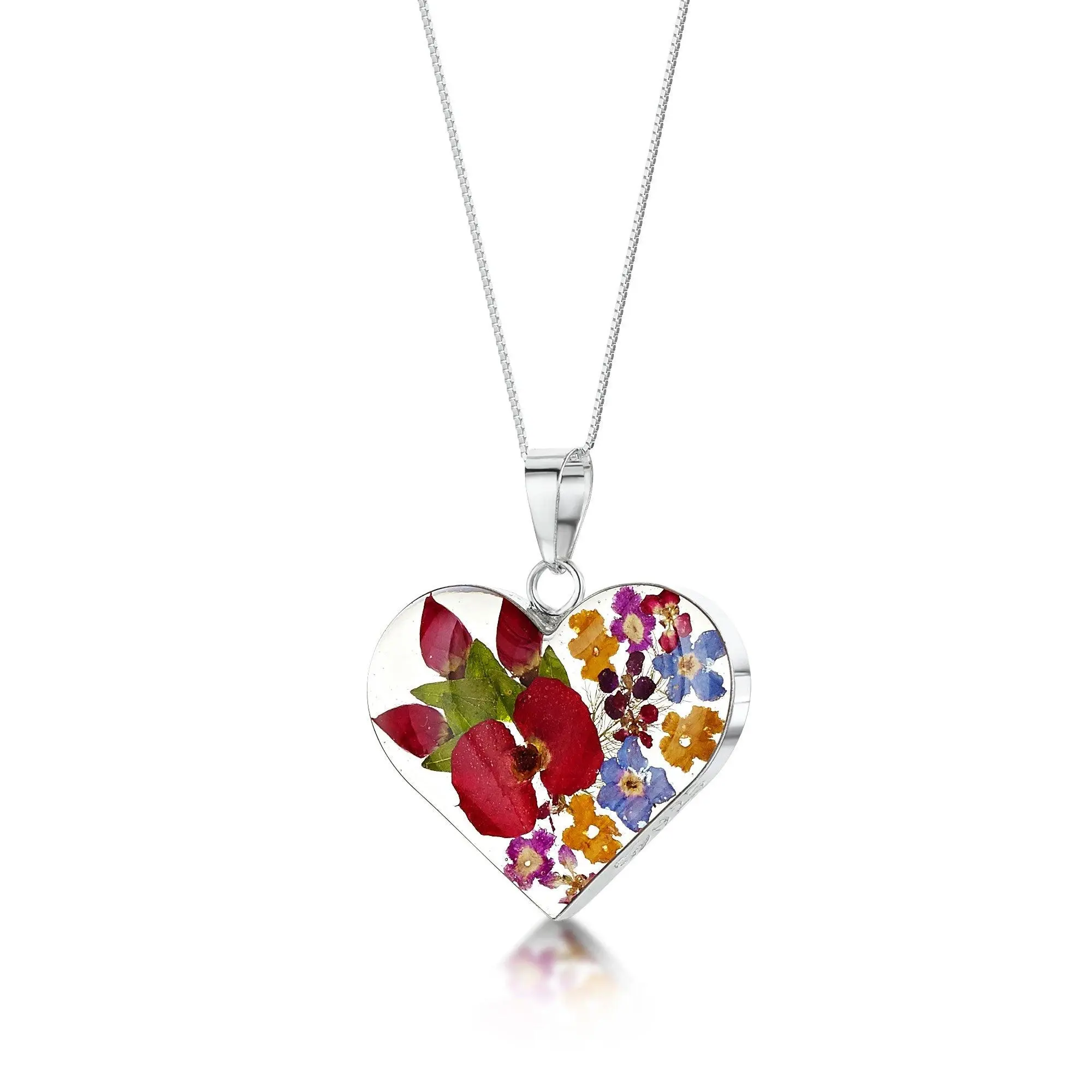 Large Mixed Flower Heart Necklace