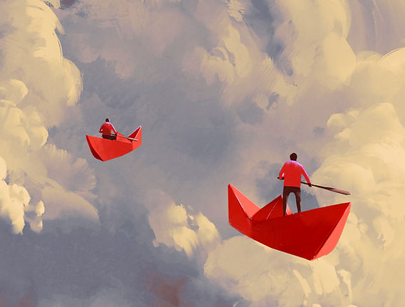 Red Boats in Sky