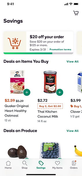 Savings page Order Promo carousel