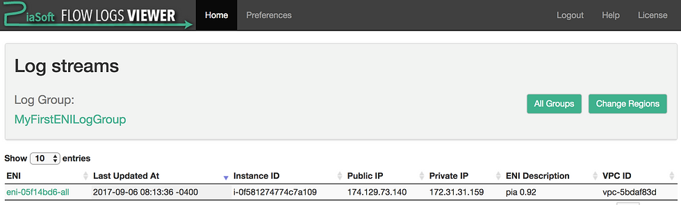 PiaSoft Flow Logs Viewer Log Stream view