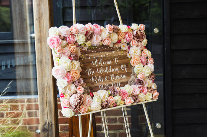 Wedding welcome sign at Rob and Theresa's Kent wedding