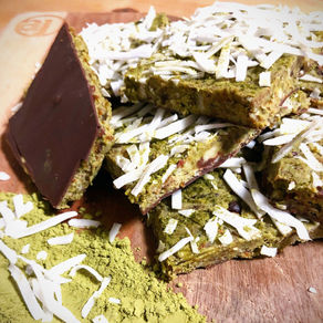 Matcha & Coconut Protein Squares w/ Salted Dark Chocolate