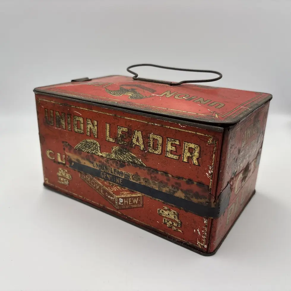Thumbnail: Antique Union Leader Cut Plug Smoke And Chew Tobacco Tin Empty Vintage Metal