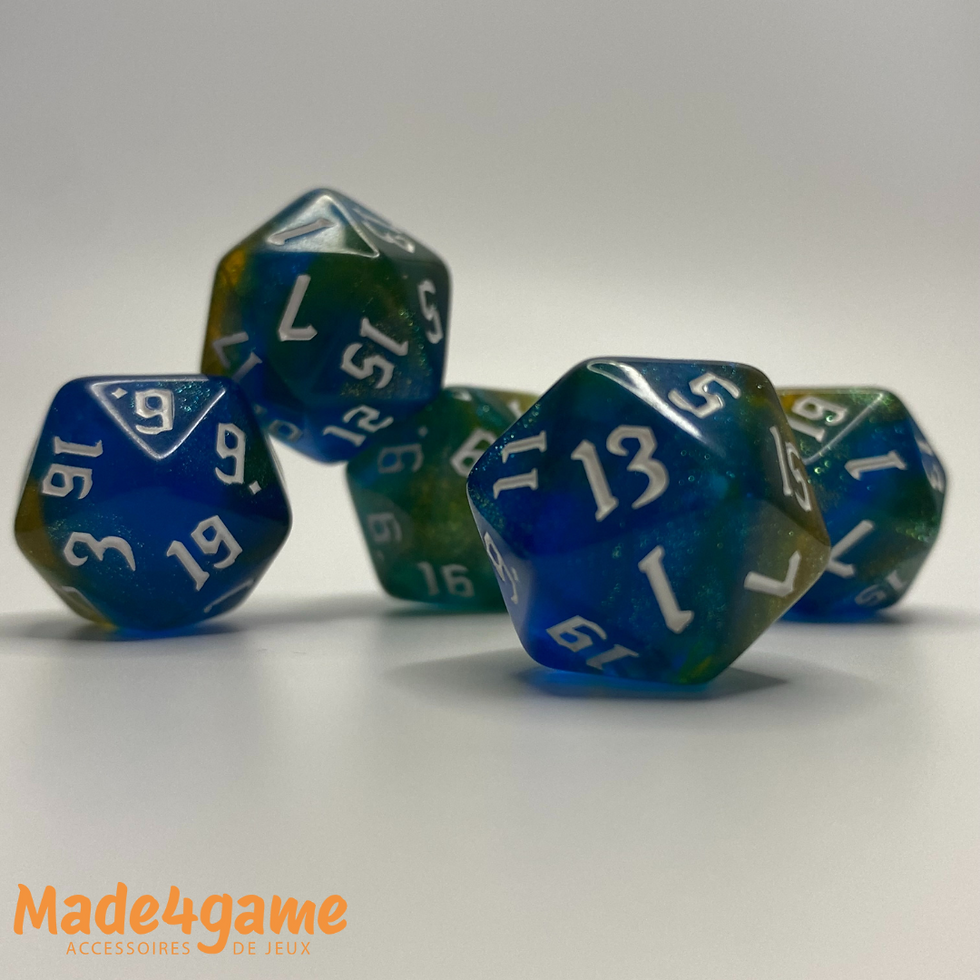 Miniature : Lot de 5 dés 20 faces scintillants
