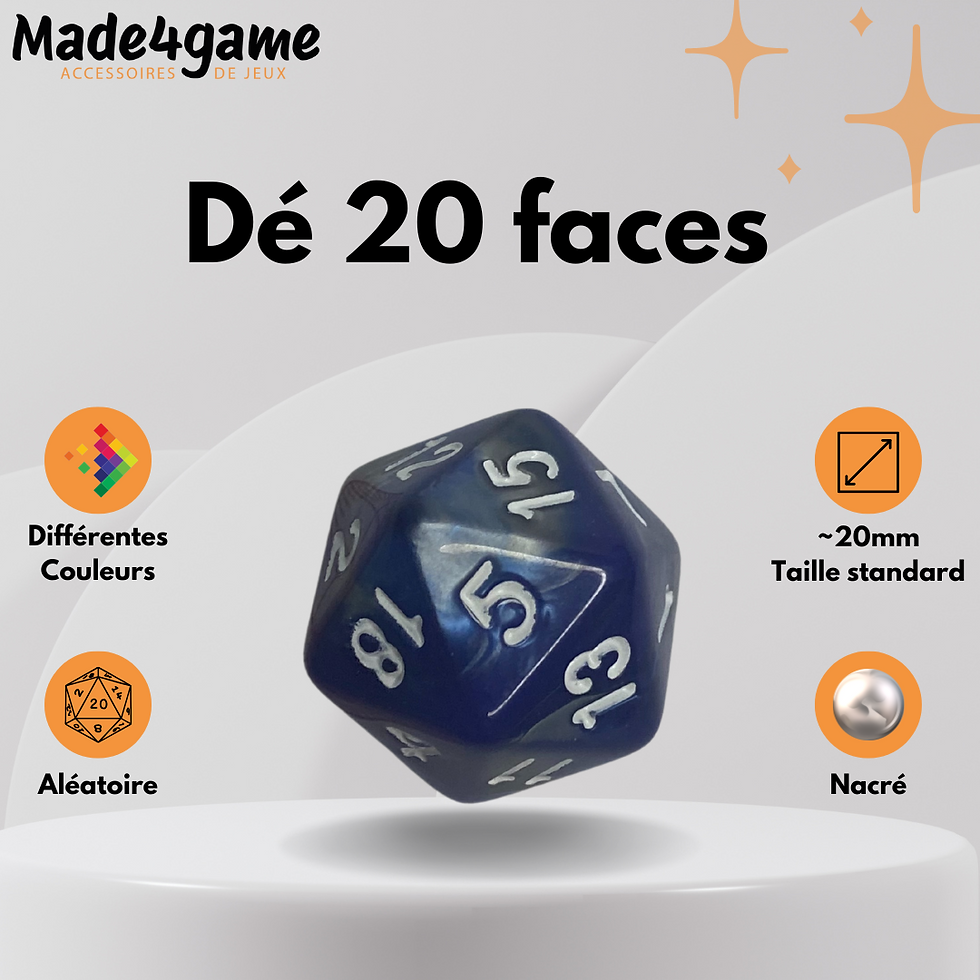 Miniature : Lot de 5 dés 20 faces (satinés marbrés)