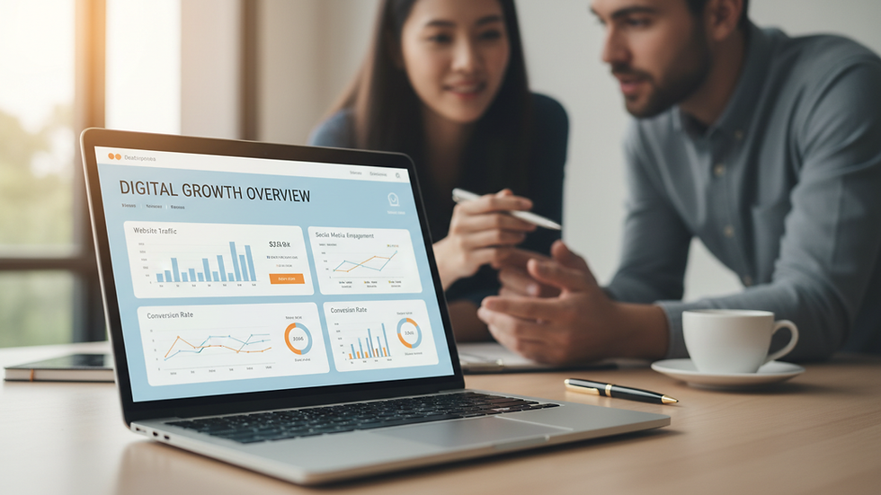 Close-up view of a laptop screen showing digital marketing analytics dashboard