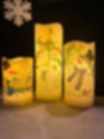 3 tiered candles with snowman family