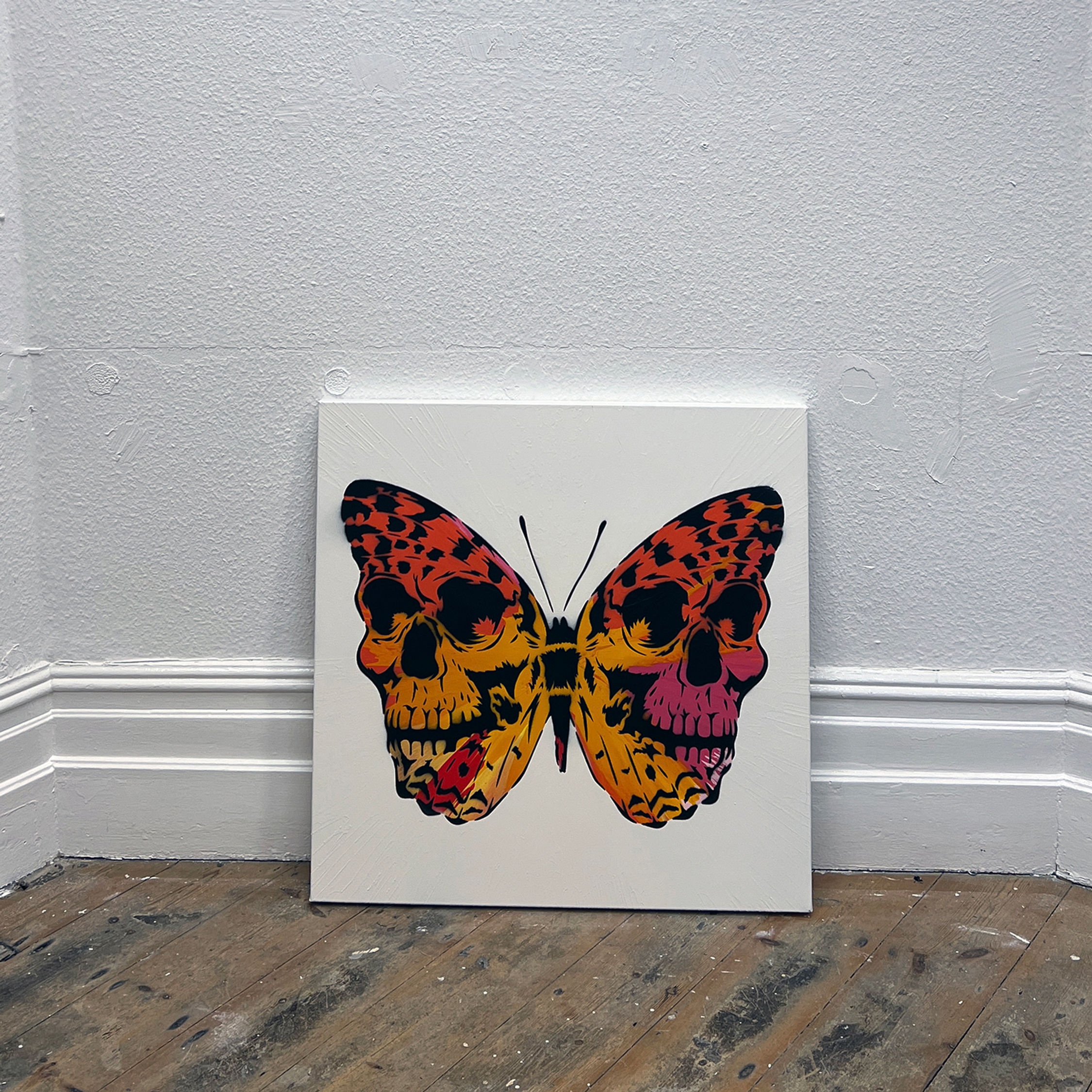 AUTUMN SPIN PAINTING SKULLERFLY 30" X 30"