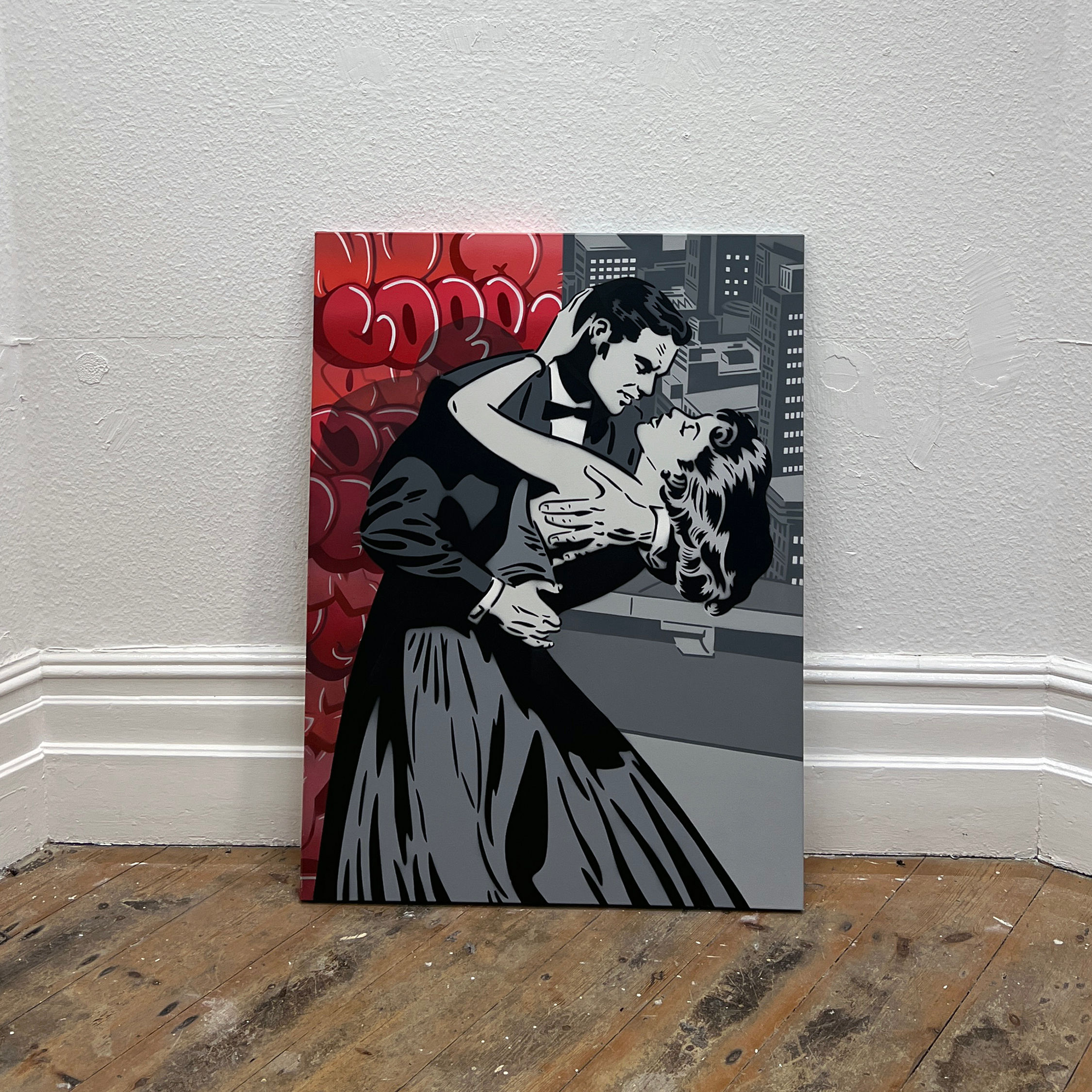 ROOFTOP ROMANCE RED / GREY 40" X 30"