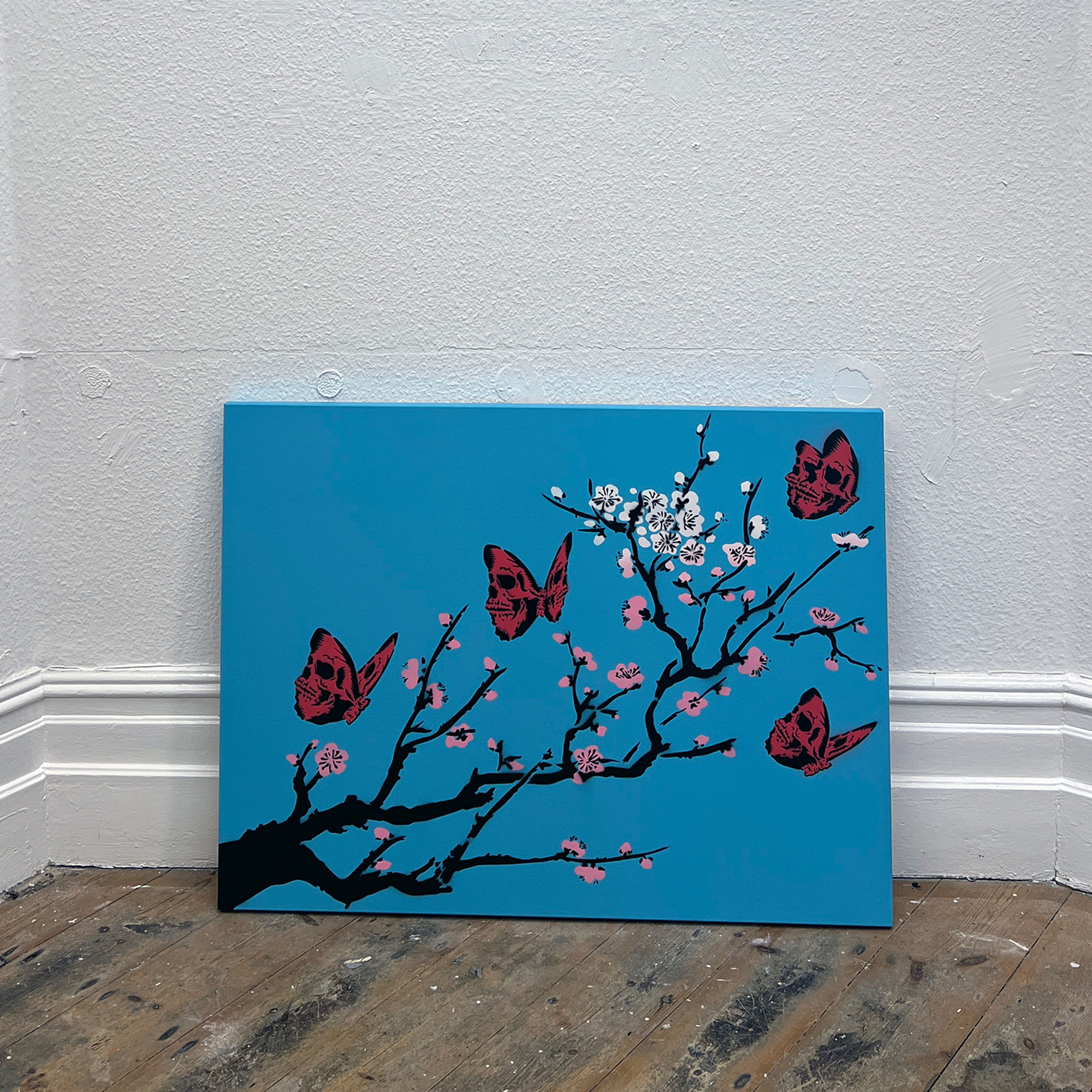 SKULLERFLY CHERRY BLOSSOM BLUE 40" X 30"