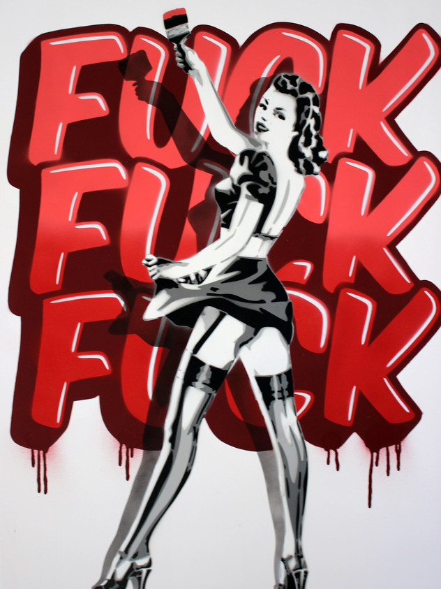 40 "X 30"FUCK GRAFFITI PIN UP RED