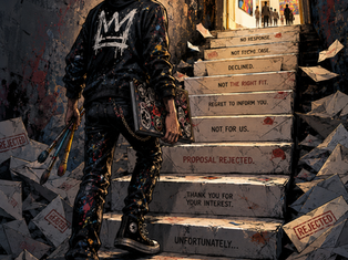 artist climbing the steps towards success