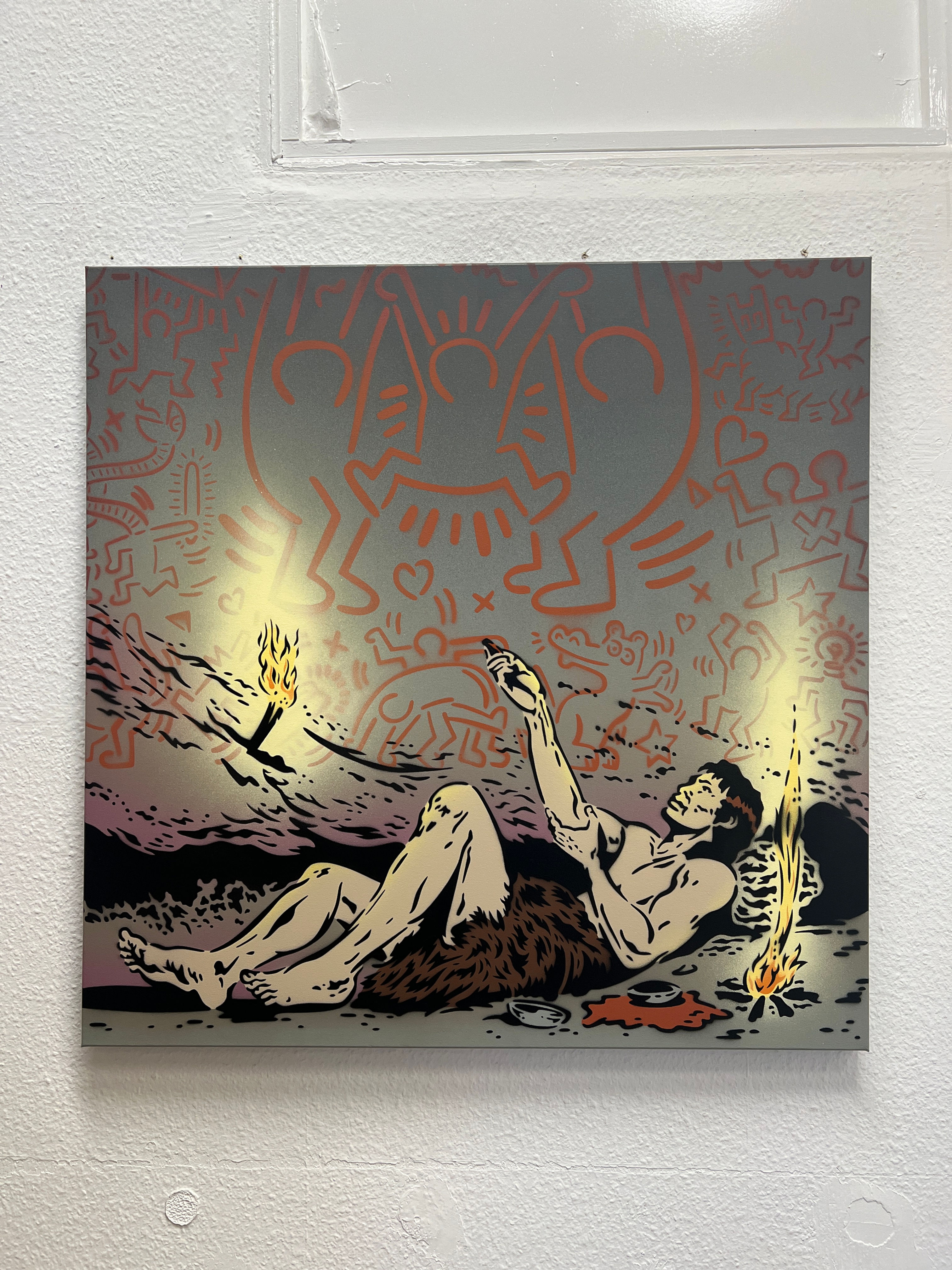 CAVE PAINTING HARING 36"X 36"