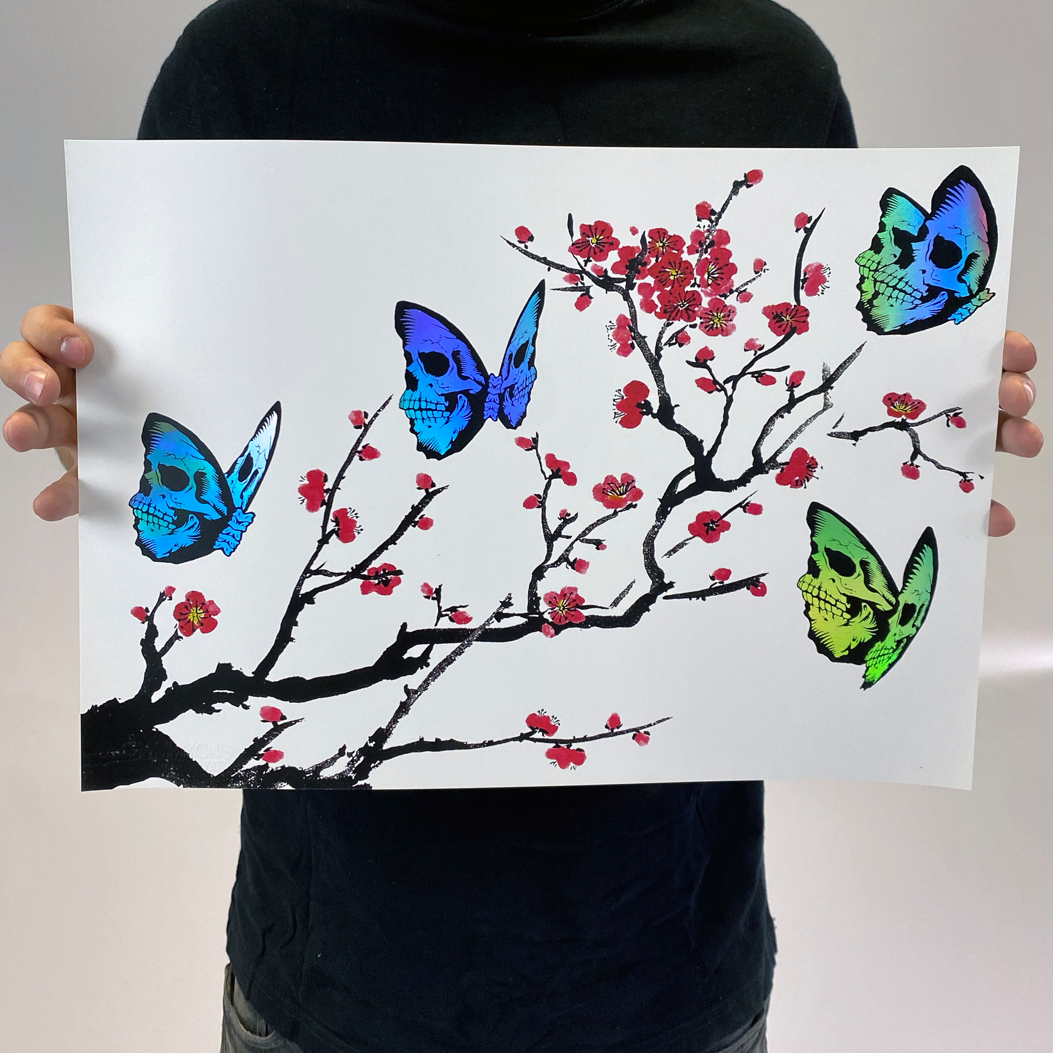 櫻桃綻放骷髏彩虹箔印花42 x 29.7厘米