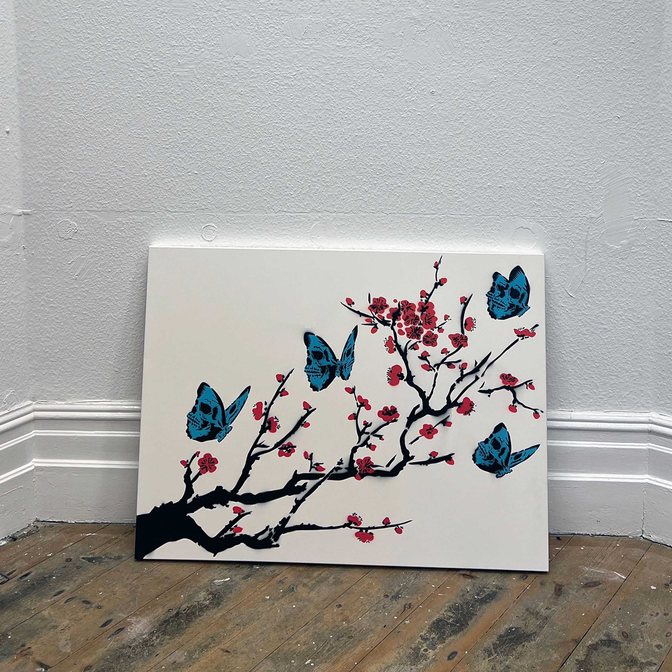 SKULLERFLY CHERRY BLOSSOM WHITE 40" X 30"