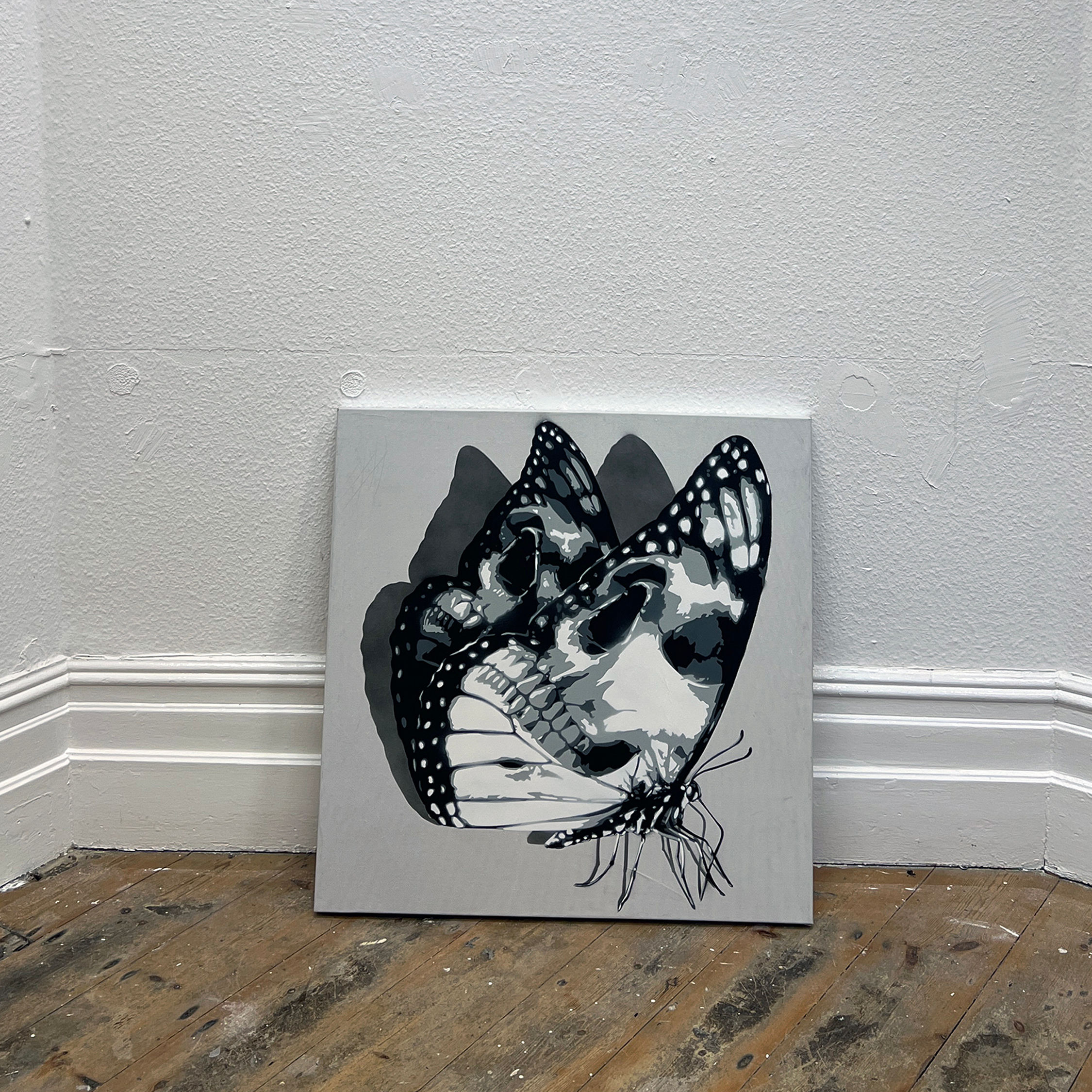 WHITE SKULLERFLY 30" X 30"