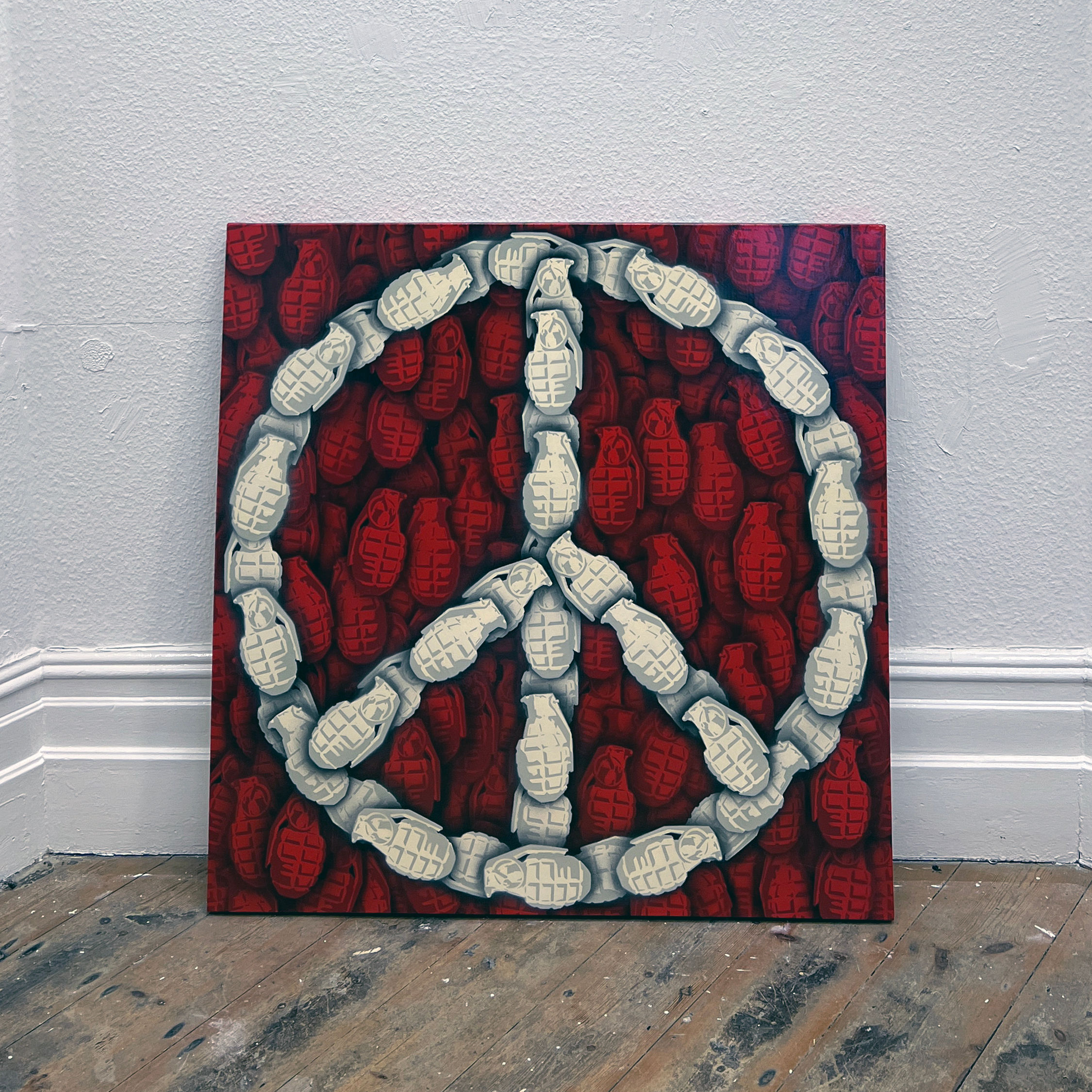 PEACE GRENADE RED 40" X 40"