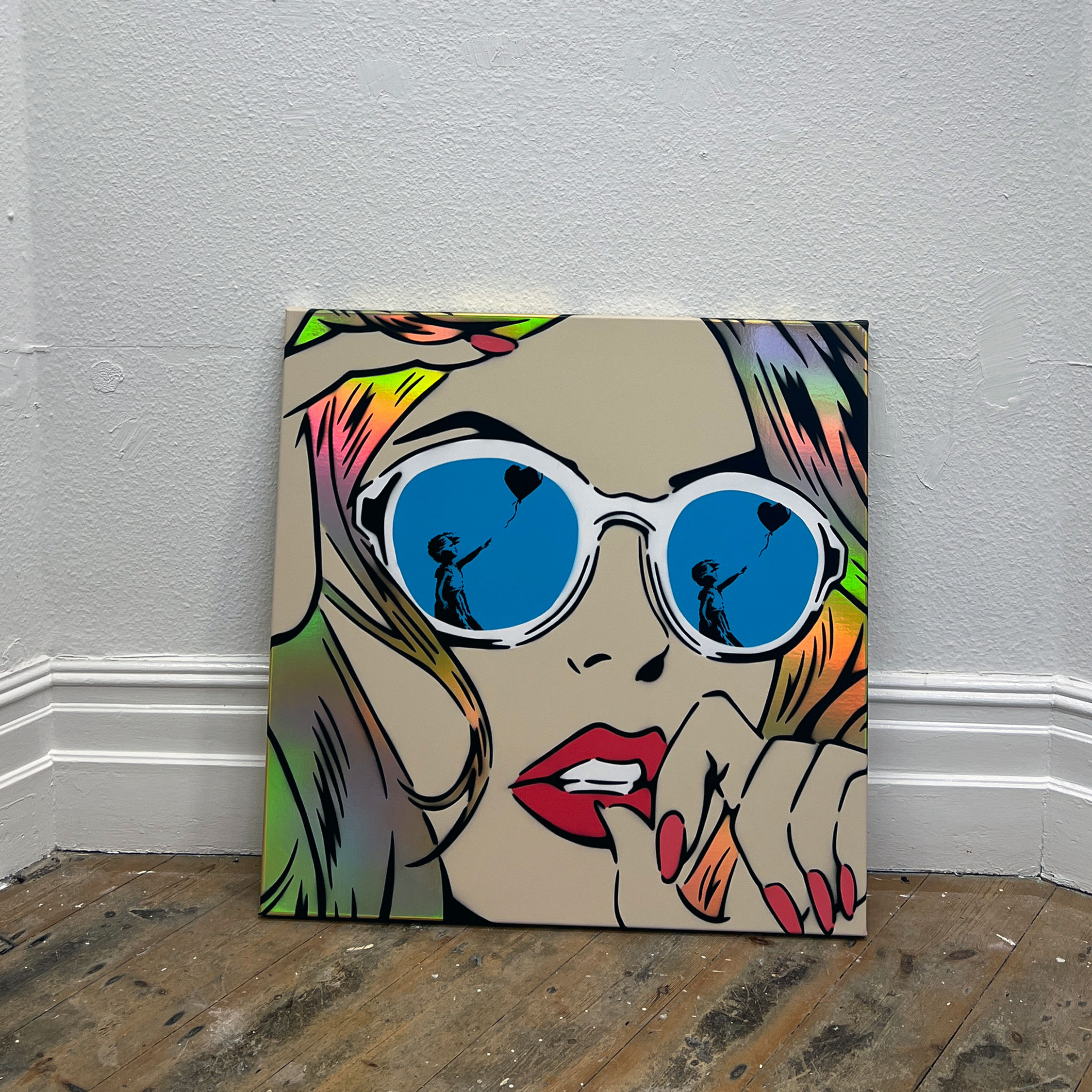 BANKSY REFLECTIONS HOLOGRAPHIC 36" X 36"