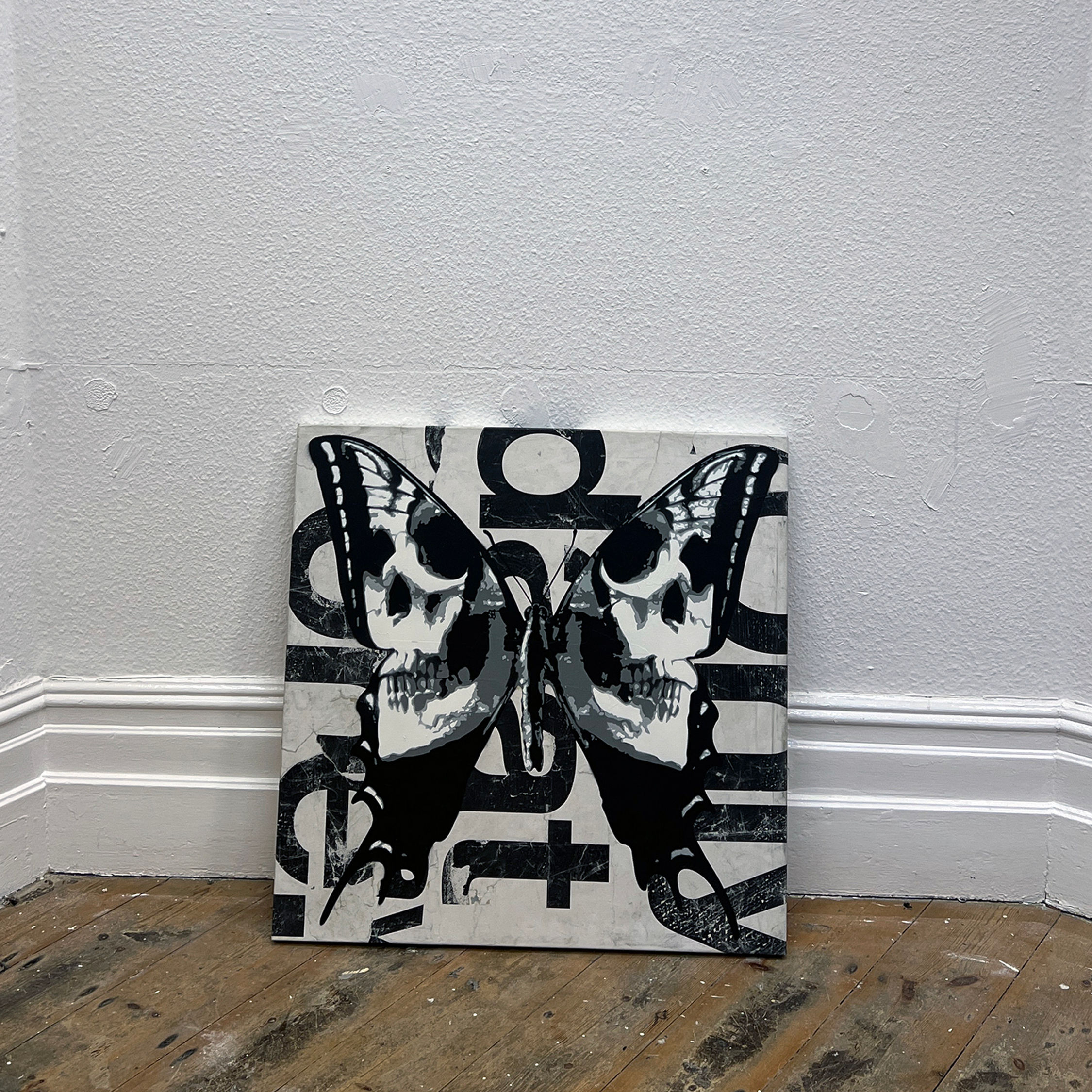 WHITE BILLBOARD SKULLERFLY 30" X 30"