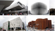 A collection of images showing the innovative architectures of the Balenciaga, Irish, and Australian pavilions, alongside a mesmerizing radial public sculpture from the Shanghai World Expo 2010, illustrating a sculptor's perspective on international architectural ingenuity for 'China Sculpture Magazine'