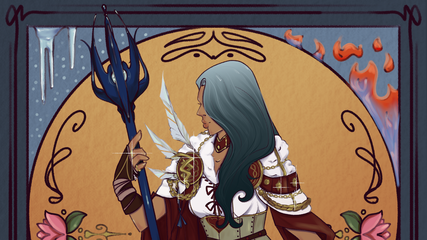 A fantastical woman with a staff