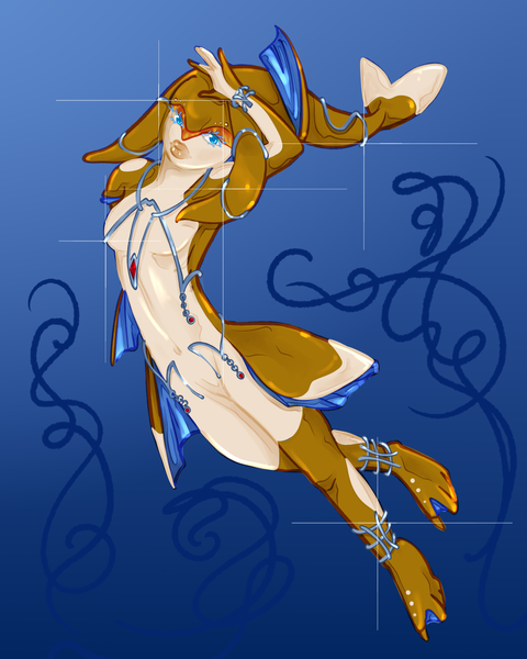 A fantastical humanoid species called Zora from The Legend of Zelda