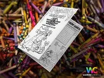 Illustrated activity booklet for children with fold-out design