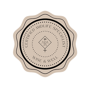 Certified Midlife Specialist badge from Wise & Well, featuring a circular design with text emphasizing midlife expertise.