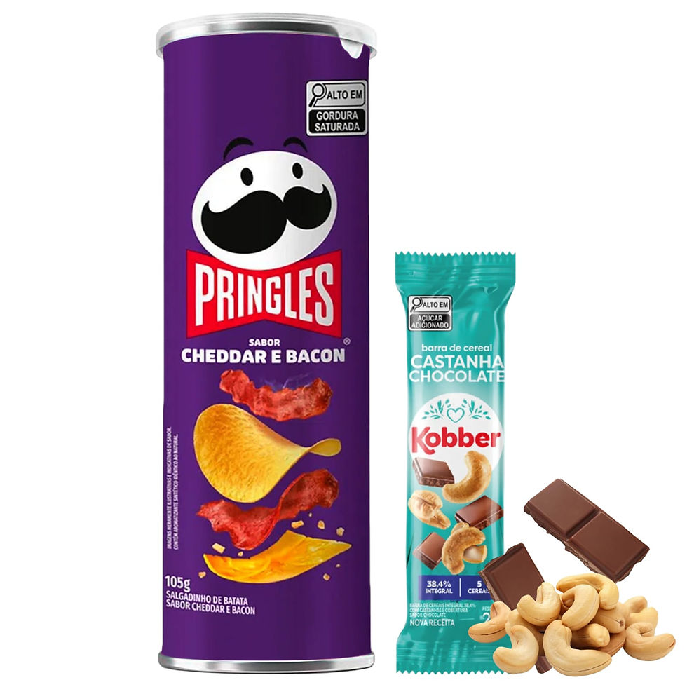 1 Pringles Cheddar e Bacon + 1 Barra de Cereal Castanha com Chocolate