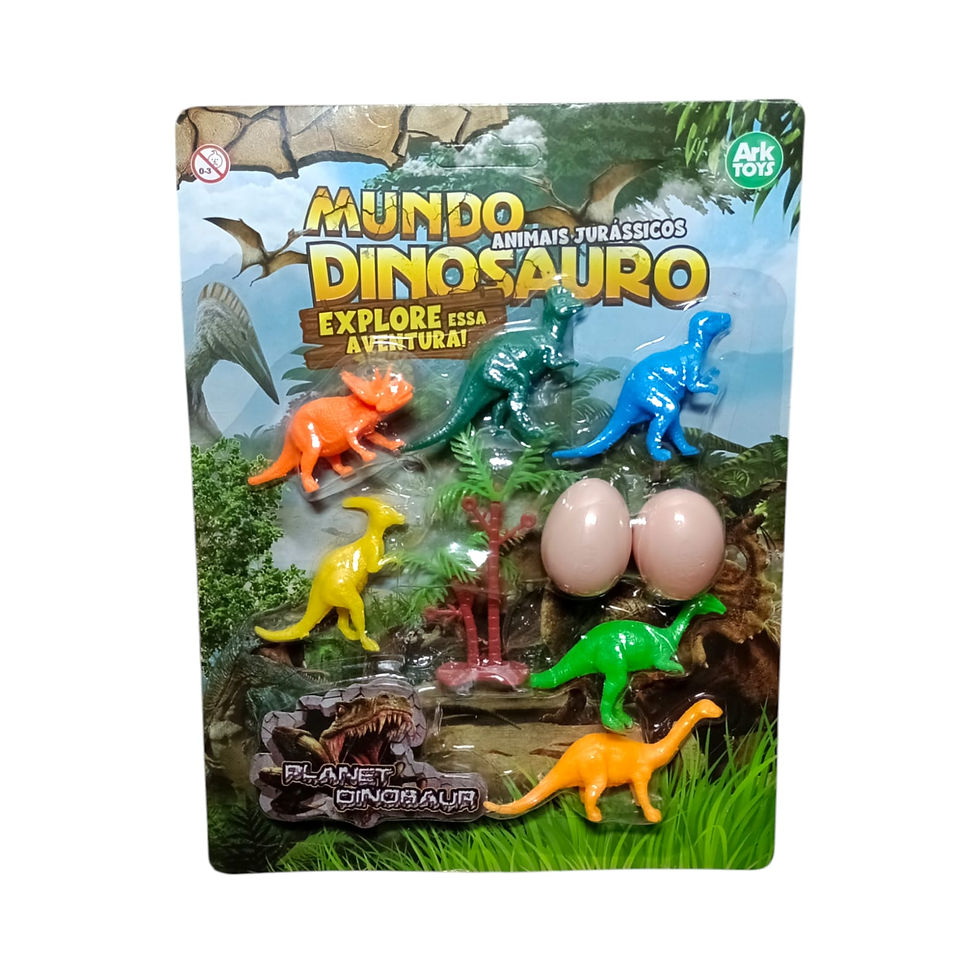 Kit 6 Dinossauros Plástico Miniatura com Ovinhos e Árvore
