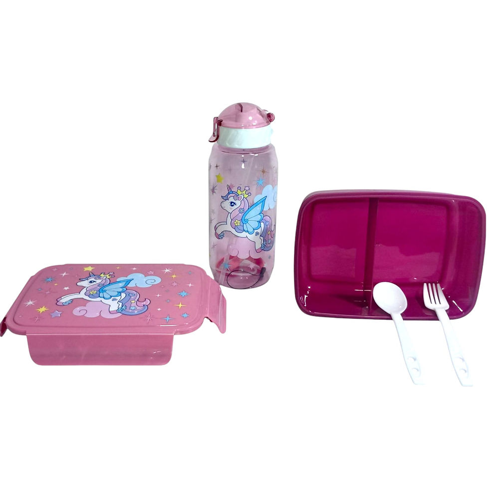 Lancheira Infantil 4 Peças Garrafa 600ml Estampa Unicórnio