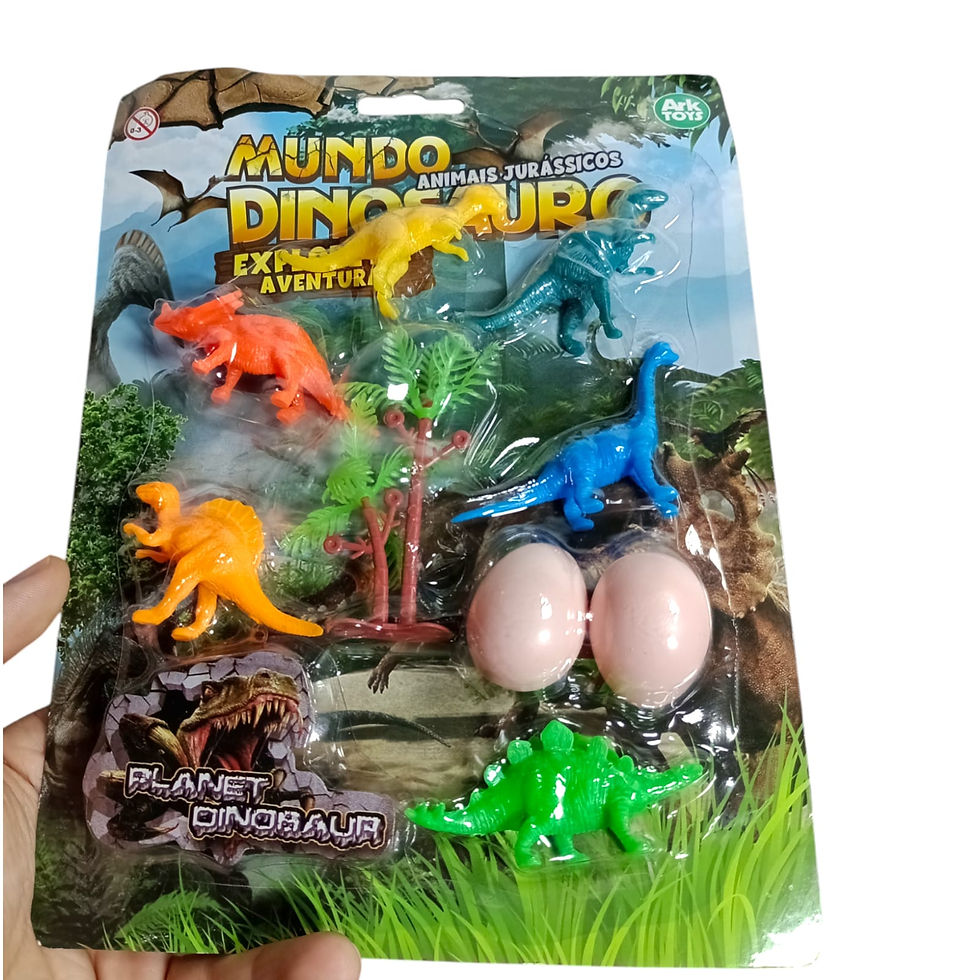Kit 6 Dinossauros Plástico Miniatura com Ovinhos e Árvore