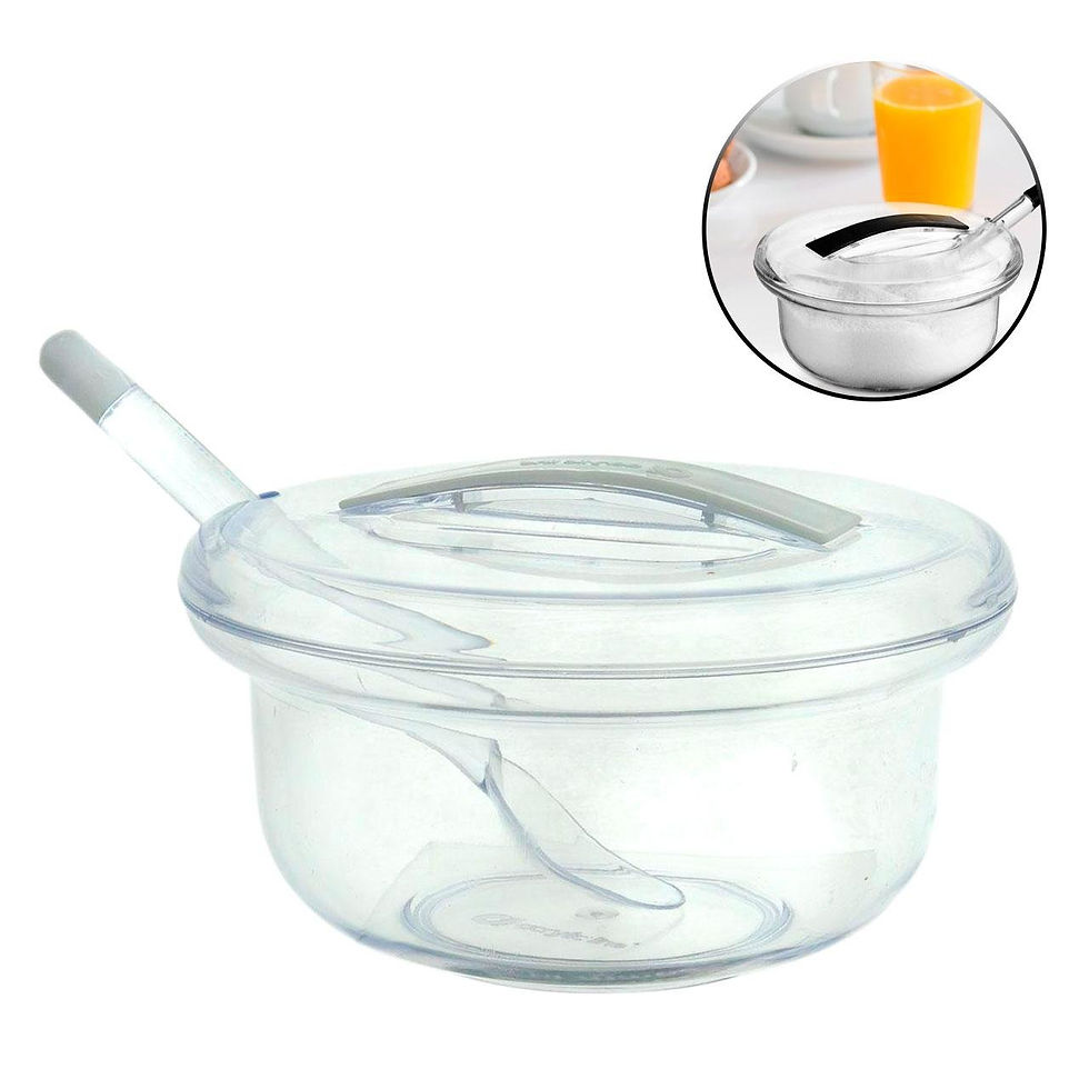 Açucareiro Acrílico Transparente com Detalhe Branco 13cm com Colher