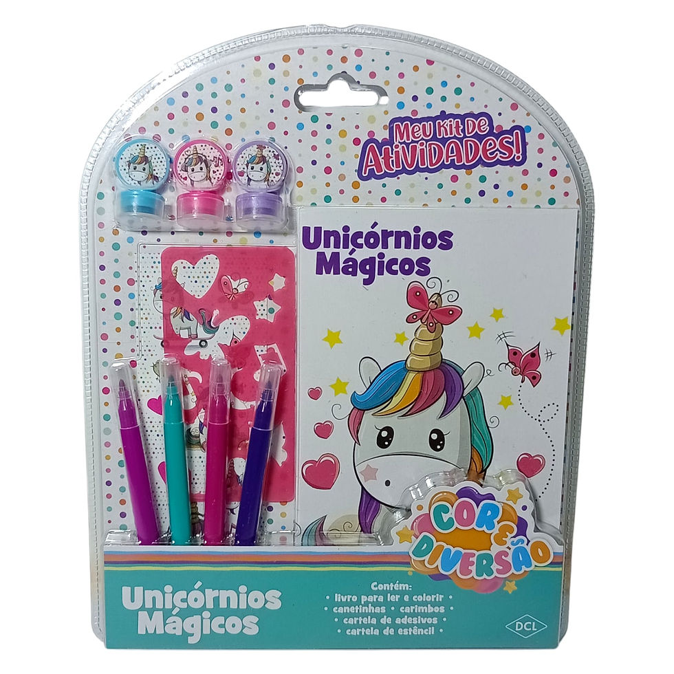 Kit de Atividades para Ler e Colorir com 10 Peças Unicórnios