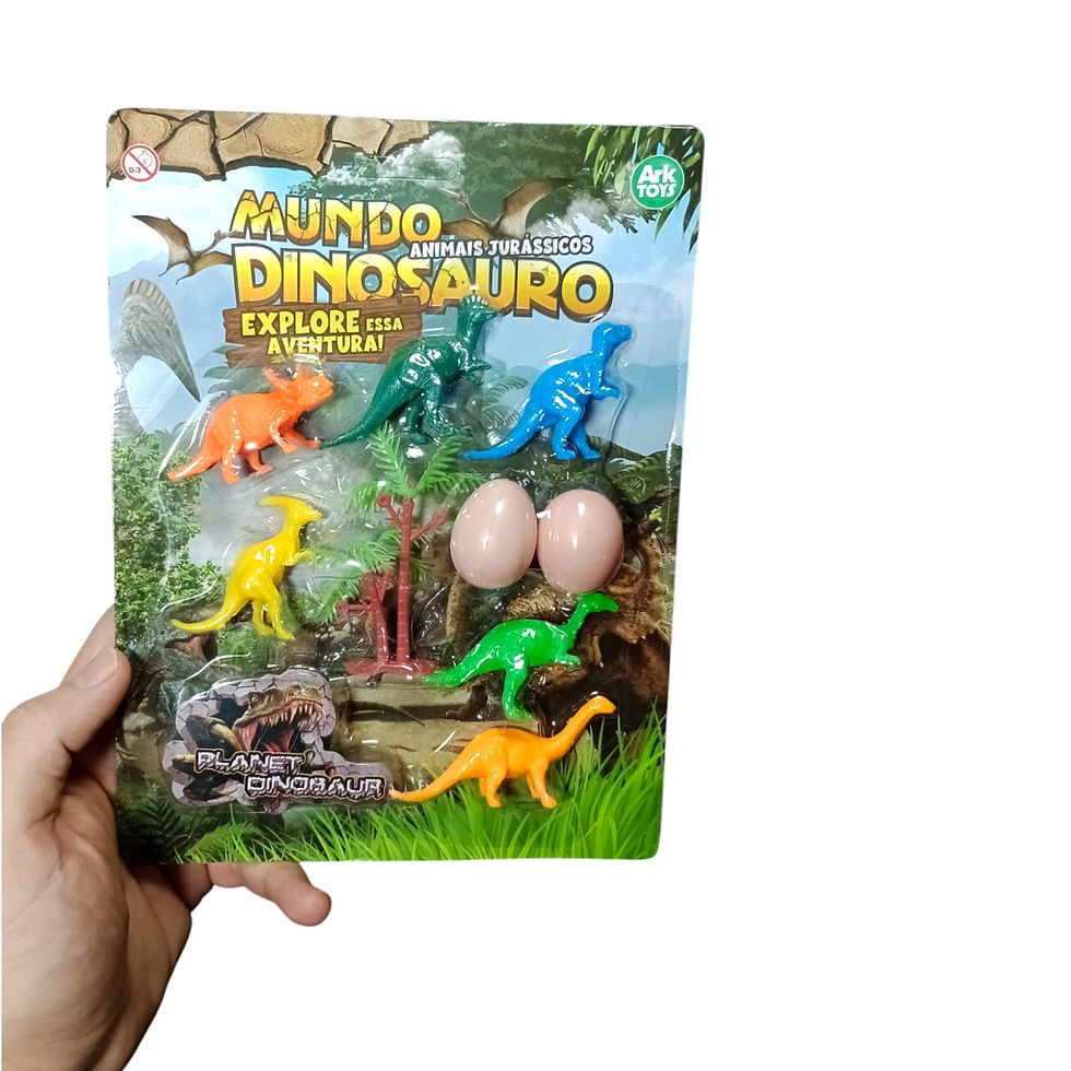 Kit 6 Dinossauros Plástico Miniatura com Ovinhos e Árvore