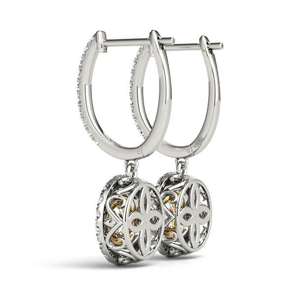 Thumbnail: Round Halo Diamond Drop Earrings