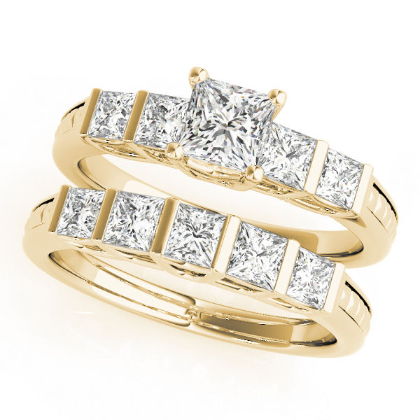 Thumbnail: Fancy Princess Cut Engagement Ring & Wedding Set