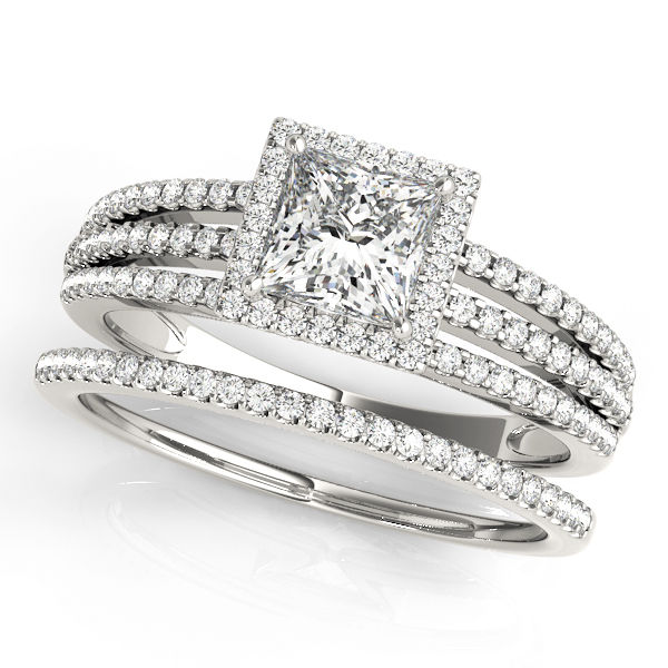 Halo Square Or Cushion Engagement Ring & Wedding Band Set