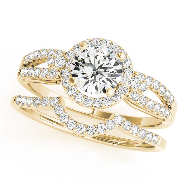 Thumbnail: Halo Round Engagement Ring & Wedding Band Set