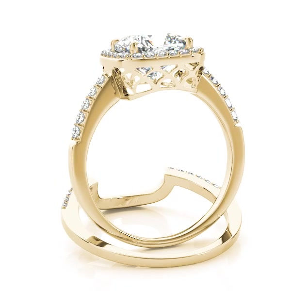 Thumbnail: Cushion Cut Halo Engagement Ring & Wedding Band Set