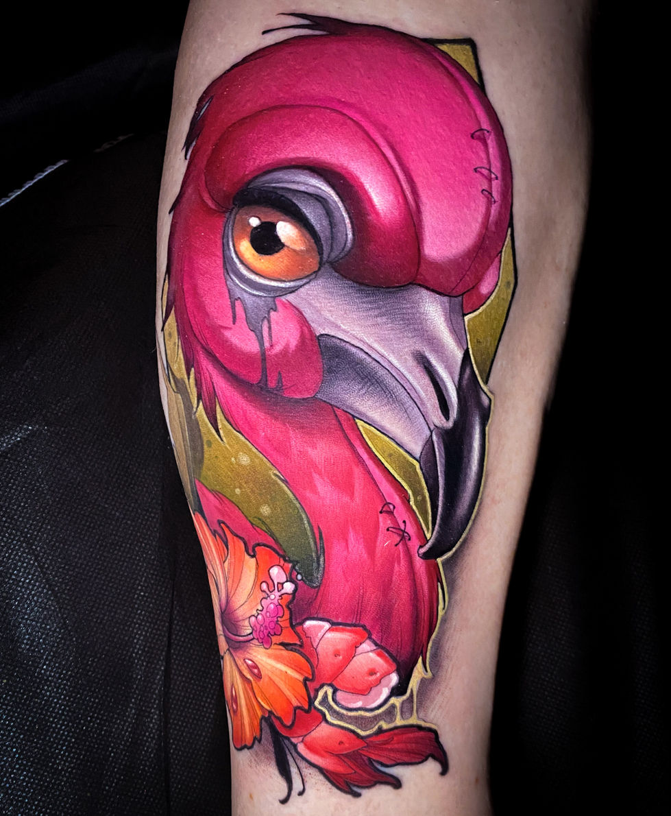 Flamingo with trusty cocktail shrimp and hibiscus!