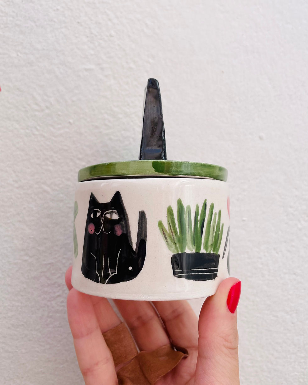 Thumbnail: Black cats love plants- trinket dish with the lid
